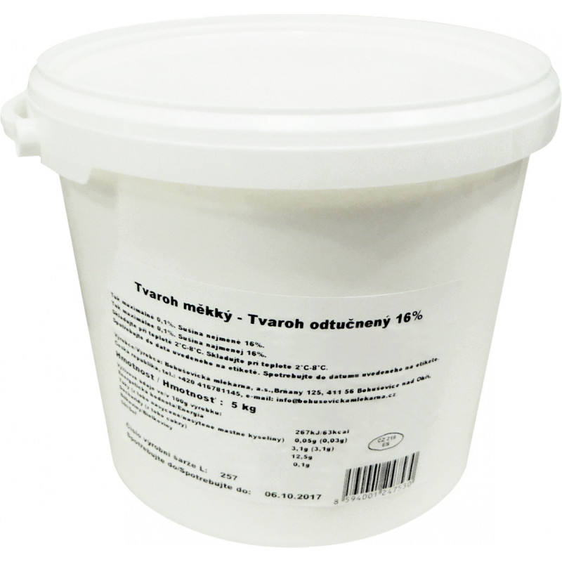 Tvaroh měkký odtučněný 5 kg PVC kbelík